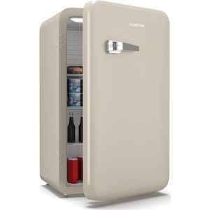 Klarstein Audrey Evo 90L Retro Mini Kühlschrank - Leise 40 dB, Kompakter Kühlschrank Klein mit Verstellbaren Füßen, Wendetür, Mechanischem Thermostat, Creme, Ideal für Schlafzimmer und Büros