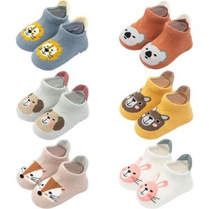 6 paar antislip katoenen babysokjes met dierenmotief