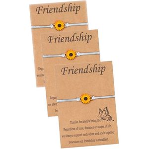 Bixorp Friends Vriendschapsarmbandjes voor 3 met Zonnebloem Wit Bandje - BFF Armband Meisjes - Best Friends Armband Vriendschap Cadeau voor Drie