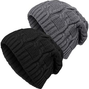 Warme Muts - 2 Pack Damesmuts - Zachte Stretch Pluche Skimuts - Losse Wintermuts Dames - 30*24cm