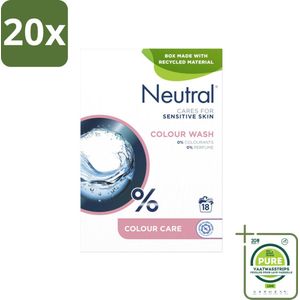 20 x Neutral Waspoeder Kleur 18 Wasbeurten 1,187 kg - Grootverpakking - Waspoeder - Gekleurde Was - Gevoelige Huid - Parfumvrij - Kleurstoffen