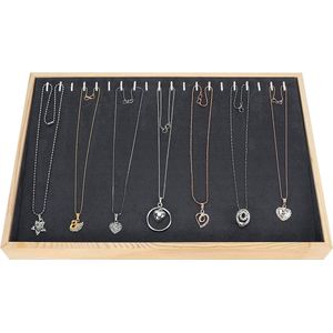 BELLE VOUS luxe juwelendoos met 20 haken - houten sieradenvitrine voor het opbergen van armbanden en kettingen - grijze fluwelen voering - 24 x 35 cm