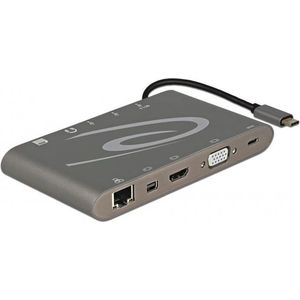 Premium USB-C naar HDMI, Mini DisplayPort, VGA, 3,5mm, RJ45, USB-A en USB-C docking station met kaartlezer en DP Alt Mode / grijs - 0,15 meter