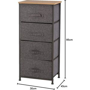 Commode kast met 4 laden kasten van stof metaal bijzettafel organizer praktische ruimtebesparende opbergdozen voor slaapkamer kantoor woonkamer hal staal hout zwart & grijs