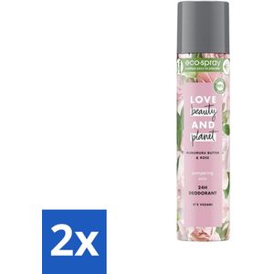 2 x Love Beauty and Planet - Deospray - Murumuru Butter & Rose - 75 ml - Deodorant - Antitranspirant - Rozengeur - Murumuru Boter - Vegan Deodorant
