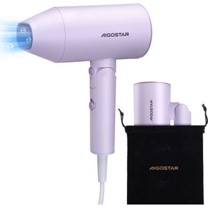Aigostar Diane 301YT - Föhn met 3 Warmtestanden - Inklapbare Compacte Reisföhn - Ionische Haardroger - Coolshot Functie - 2100W - Paars