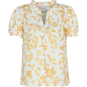 Cassis T-shirt met bloemenprint, smokwerk en knopen