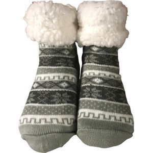 Huissokken fleece winter - pantoffel sokken wol - thermo sokken wol - winter sokken 2024 - bedsokken - kerstsokken - gevoerde sokken - anti slip sokken met wol- kleur grijs maat 35-38