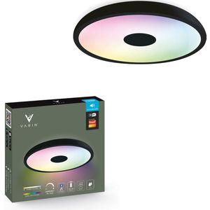 Varin® Smart LED Badkamerlamp met Bluetooth speaker - Ø 28cm - Zwart - IP44 Spatwaterdicht - Extra E27 fitting - Badkamerverlichting - Plafondlamp badkamer - Verlichting overkapping - Plafonniere - Plafond - Verlichting kinderkamer - Tuya Wifi