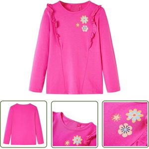 vidaXL Meisjeshemd - Kinderhemd - Kindershirt met lange mouwen 92 donkerroze - Roze Hemd - Longsleeve - Babykleertjes