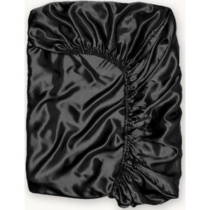 Y-NOT™ - Beautysilk Glans satijnen - Hoeslaken- Zwart - 140x200+30cm 2-Persoons - Hoekhoogte 30cm - 100gsm Satijn- 30 dagen proefslapen