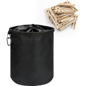 Cliptas voor wasknijpers met ophanghaken, biedt plaats aan 100-150 clips, wasknijperszak met sluitkoord, waterdichte wasknijperszak, zwart (28 x 20 x 20 cm)
