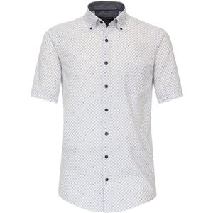 CASA MODA Sport casual fit overhemd - korte mouw - seersucker - wit met blauw dessin - Strijkvriendelijk - Boordmaat: 41 - 42