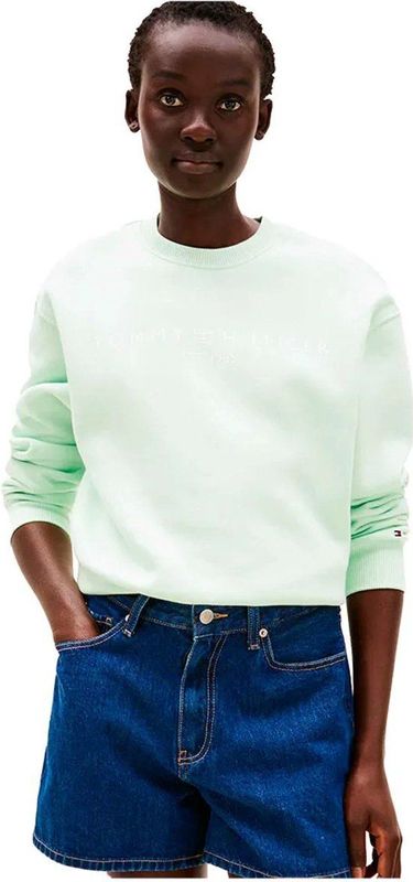 Sweater - Opal Green - Met Logoborduursel - Ronde Hals - Lange Mouwen