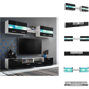 vidaXL Wandmeubelset zwart - 2 wandkasten + 1 tv-meubel - hoogglans - spaanplaat - Kast