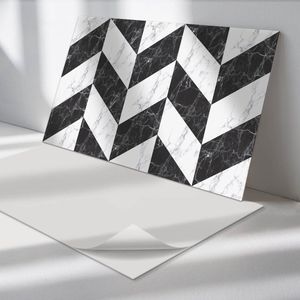 Wallfluent Vinyl Wandpaneel - Marmeren visgraatpatroon Wandpaneel PVC - 100 cm x 50 cm - Zwart en wit Vinyl Wandpaneel - Set van 1 - Rechthoekig Wandbekleding Vinyl - Texturen Wandpaneel - Zelfklevend Wandpaneel - Wandpaneel Keuken en Badkamer