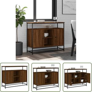 The Living Store Dressoir 100x35x80 cm bewerkt hout bruin eikenkleur - Dressoir - Kast - Opbergkast - Houten Meubel - Vintage Stijl