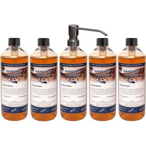 Handzeep Orange 500 ml - set van 5 stuks - met gratis RVS zilverkleurige pomp - Voordeelverpakking
