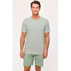 Woody Jongens-Heren Pyjama khaki-grijze streep - maat 152/12J