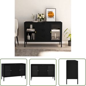 The Living Store Dressoir - Staal - Gehard Glas - 105 x 35 x 70 cm - Zwart