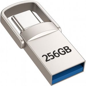 Perfect Speed USB Stick 256GB - USB 3.0 & USB-C – 110MB/s - Ultradun Metalen Flash Drive - Geschikt voor iPhone >15, Samsung, Windows, Mac & Android