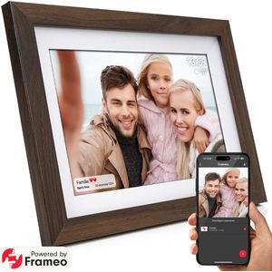 Kantman Digitale fotolijst I Noten Bruin - Walnut I 32GB I 10.1 inch I HD I Frameo App - Fotokader - Wifi - IPS Touchscreen - Nederlandse Handleiding - Digitale fotolijsten