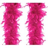 Atosa Carnaval verkleed boa met veren - 2x - fuchsia roze - 180 cm - 45 gram - Glitter and Glamour - verkleed accessoires