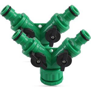 Goodivery ® 2-wegventiel met afsluitventiel voor tuinslangen, slangkoppeling, dubbele aansluiting, tuinslang, waterverdeler voor waterkraan 1/2 en 3/4 inch broek, connector, 2 stuks