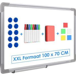 Duerté - Whiteboard XXL Magnetisch met Stiften - 100X70 CM inclusief wisser - 23 Delig set - Schoolbord met stiften zwart - Krasvast Memobord - Emaille Magneetbord