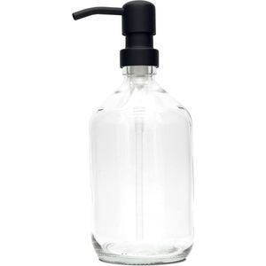 Glass Soap Dispenser 500ml - Stainless Steel Pump - DIY Design - Clear Glass/Black