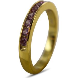 Silventi 9SIL-22098 Zilveren Ring met Zirkonia - Dames - 9 Zirkonia Steentjes - 3 mm - Roze - Maat 56 - 3,5 mm Breed - Zilver - Gold Plated(Verguld/Goud op Zilver)