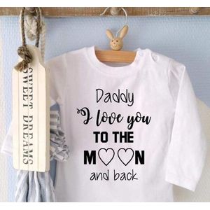 Baby Shirtje Daddy I love you to the moon and back | Lange mouw | wit | maat 62 cadeau papa