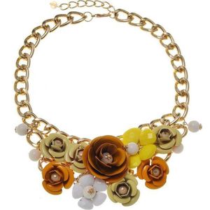 Behave - Statement Ketting - Bloemen – Goudkleurig – 47,5 cm + 6,5 cm Verlengketting – Breedte 7 cm – Uniek en Modieus Design
