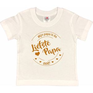 T-shirt Kinderen ""Mijn papa is de liefste papa ooit!"" Vaderdag | korte mouw | Wit/tan | maat 98/104