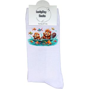 Otters - Opkikker - Verjaardag cadeau - Grappige sokken - Leuke sokken - Hem haar sokken - Vrolijke sokken - Valentijn Cadeau - Moederdag - Vaderdag - Vissen - Zwemen - Grappig cadeau - Kerst sokken - Sint cadeau - Socks maken Happy - 37-44