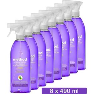 Method Allesreiniger Voordeelverpakking 8 x 490 ml - Spray - Verwijdert Vet & Vuil - Kranse Lavendel Geur