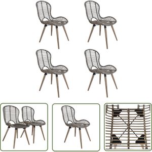 The Living Store Eetkamerstoelen 4 st natuurlijk rattan bruin - Eetkamerstoelen - Rattan Meubels - Retro Stoelen - Vintage Stoelen - Bruine Stoelen