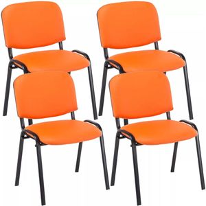In And OutdoorMatch Bezoekersstoelen Kaylin - Oranje - Set van 4 - Imitatie Leder - Metaal Mat Zwart - 53x53x83cm - Stapelbaar - Gestoffeerde Zitting
