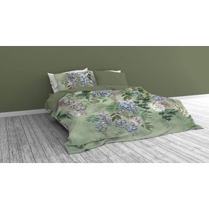 Snoozing June - Flanel - Dekbedovertrek - Tweepersoons - 200x200/220 cm - Olijfgroen