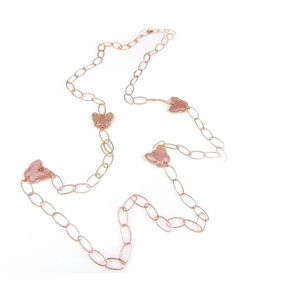 Zilveren halsketting halssnoer collier roos goud verguld Model Butterfly met roze stenen