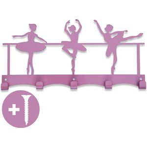 Mamboe Kinderkapstok Ballerina | 5 Haakjes | 34 cm | Staal | Kinderkapstok Haakjes | Wandkapstok | Inclusief Bevestigingsmateriaal | Kapstok Kinderen