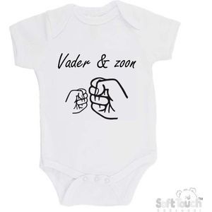 100% katoenen Romper ""Vader & zoon Boks"" Unisex Katoen Wit/zwart 56/62 Vaderdag