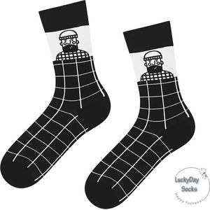 Verjaardag cadeau - Black & White - Hipster- Sokken - Mismatch Sokken - Leuke sokken - Vrolijke sokken - Luckyday Socks - Sokken met tekst - Aparte Sokken - Socks waar je Happy van wordt