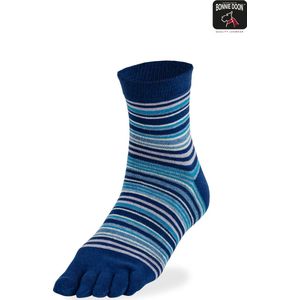 Bonnie Doon Teen Sokken Gestreept Blauw Heren maat 40/46 - Funky Stripes Toe Sock - Gladde naden - Teensokken - 1 paar - Slippers - Quarters - Strepen - Lengte net boven enkel - Blue - BP232001.515