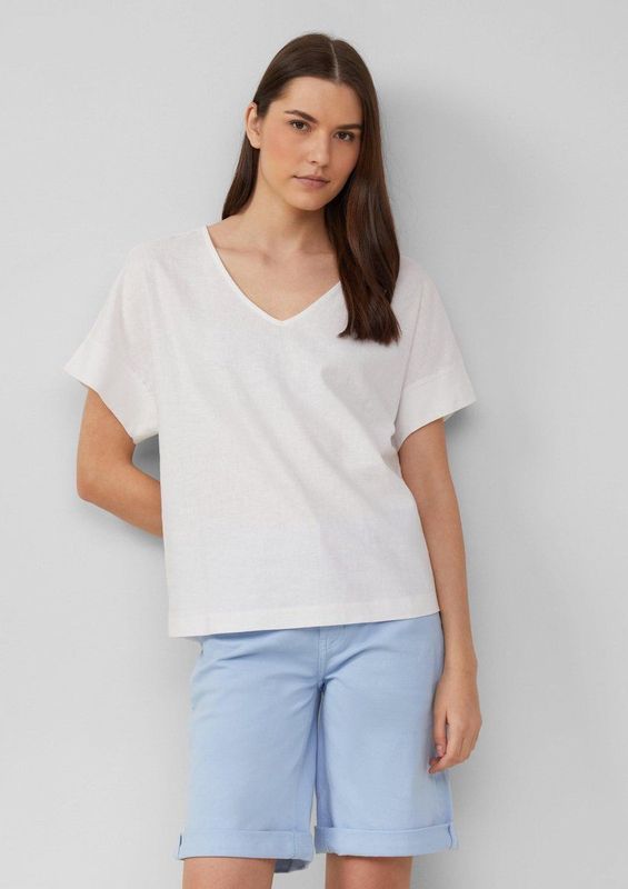 s.Oliver - T-Shirt - V-hals - Jersey stofmix met linnen