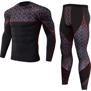 E-shop4u® - Thermisch Ondergoed Set Mannen - Ondergoed Sets Lange - Lange Mouw - Compressie - Snel Droog - Ski Ondergoed - Maat XXL - Rood Wit