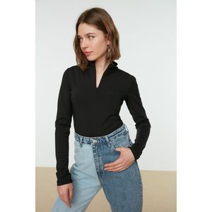 Trendyol - Bodysuit - Zwart - Hoge Hals - Lange Mouwen - Flexibele Drukknopen