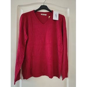 Dames warme trui Alida-V-hals-fijngebreid-effen rood-lange mouwen-maat M/L