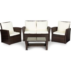 Loungeset tuinmeubels - 4 persoons - polyrattan - bruin, wit