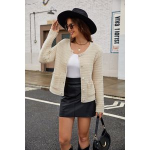 Dames Kort Gebreid Vest, Elegant Vest Met Lange Mouwen, Casual Schouderjasje, Bolerotop Abrikoos S